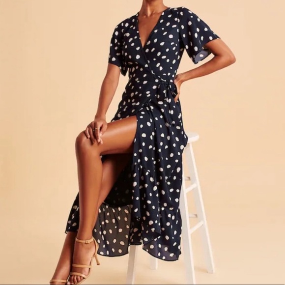 Abercrombie & Fitch Navy High Low Wrap Dress XSP - Picture 3 of 6